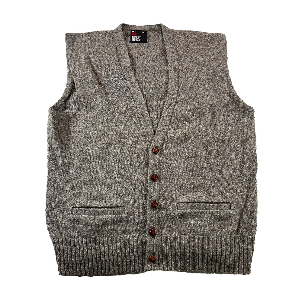 Vintage Cardigan Vest Mens M Brown Marled Knit V-Neck Button Wool Old Money